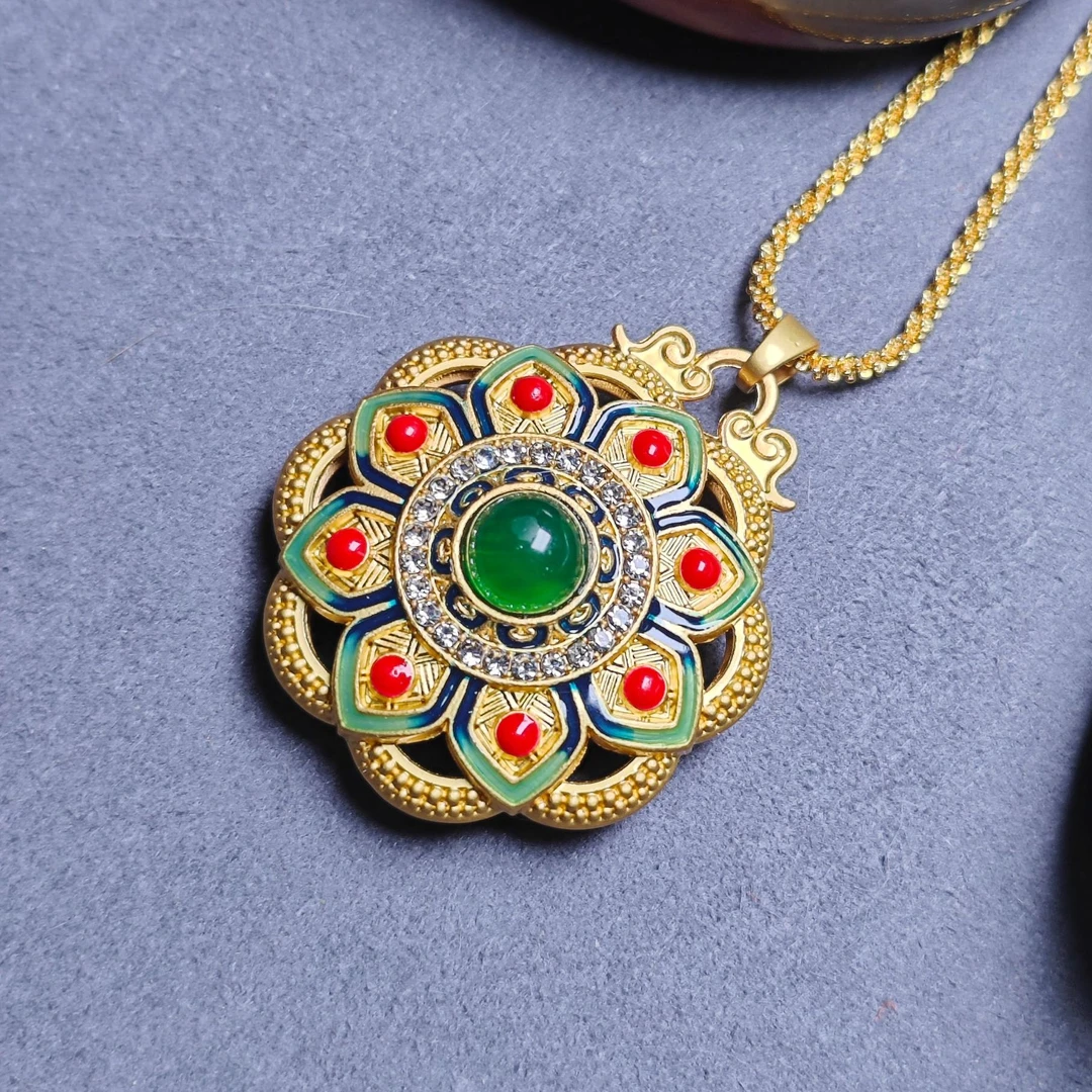 巴铁民族风 绿玛瑙莲花吊坠/HG-MNDZ-139（多样性发货）