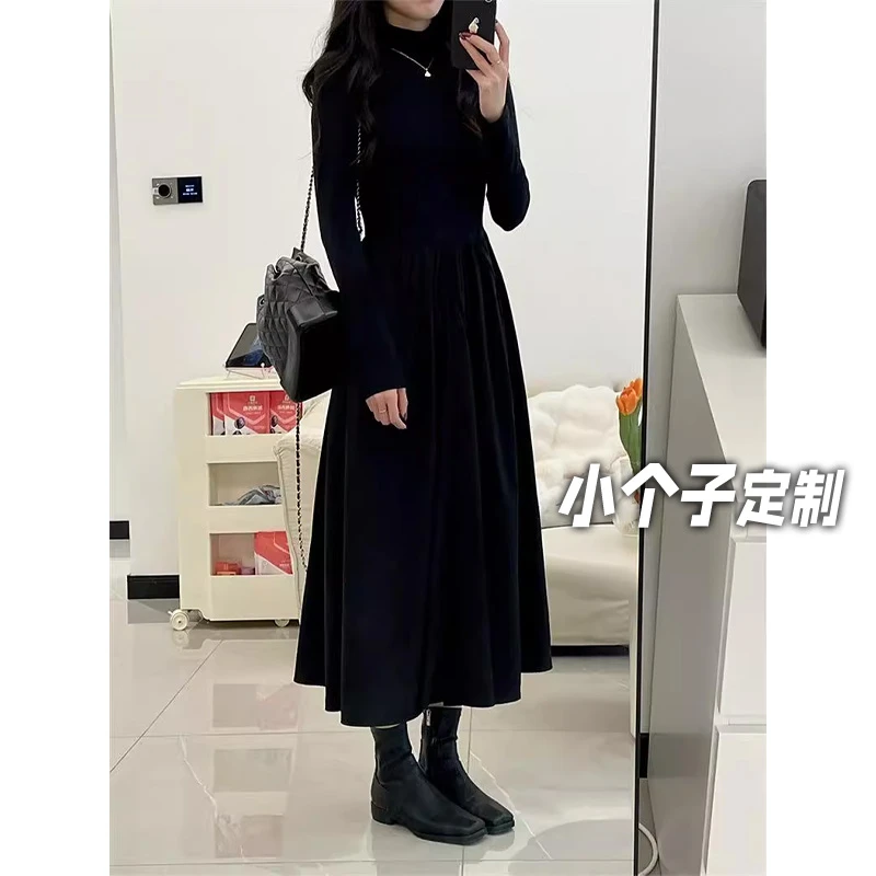 150小矮个子高级感针织连衣裙女秋冬季打底裙收腰a字中长款xs显高