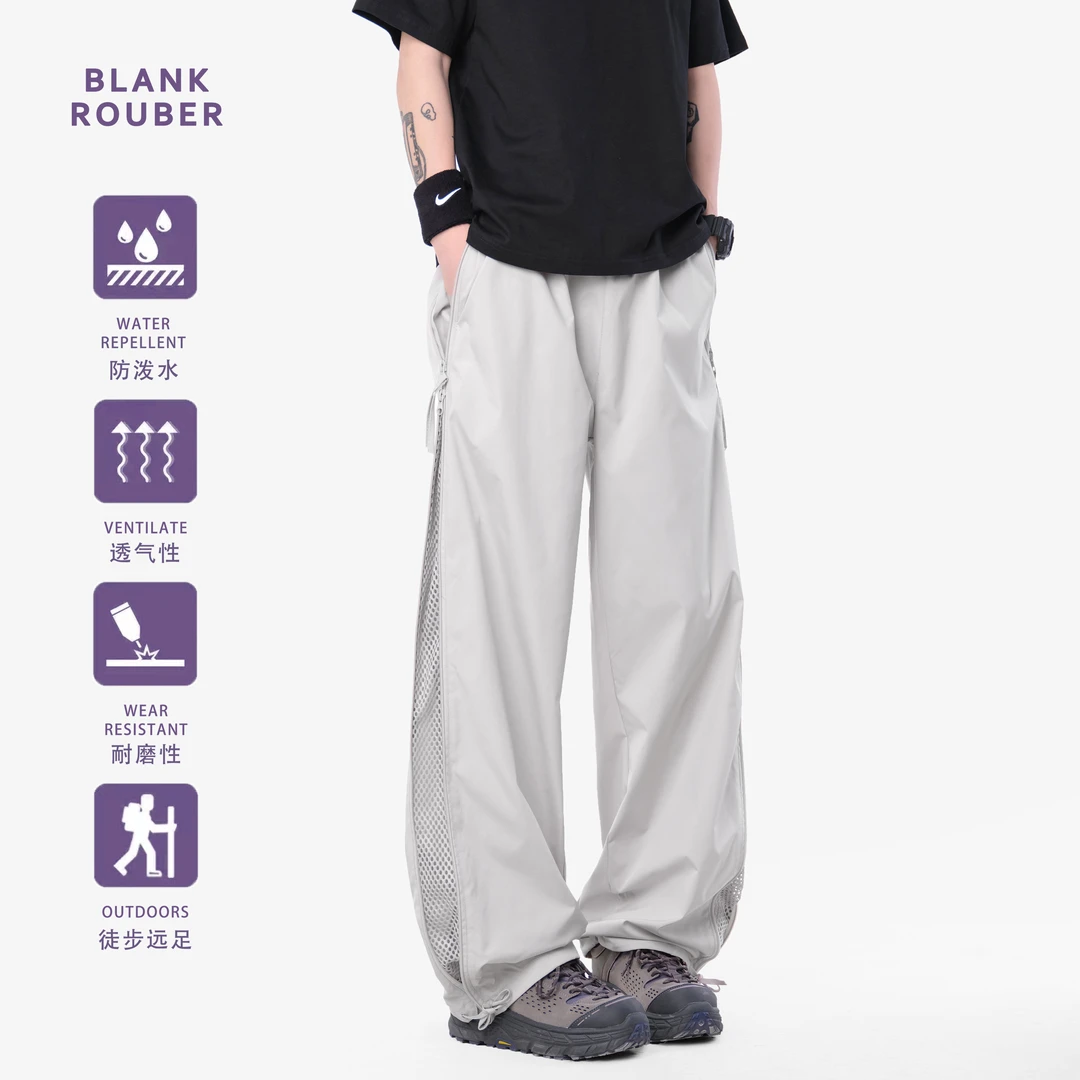 侧拉链网纹透气直筒速干裤男女夏薄款设计感休闲裤潮牌户外伞兵裤