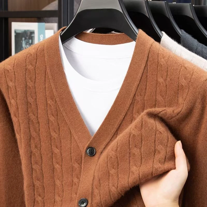山羊绒开衫秋冬厚款保暖针织毛衣羊毛羊绒衫纽扣羊绒开衫