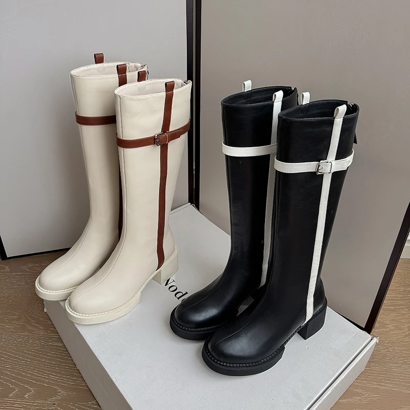 SHIBONI·【5.5cm】34-41牛皮/单里/绒里秋冬时尚大小筒高级感长靴女