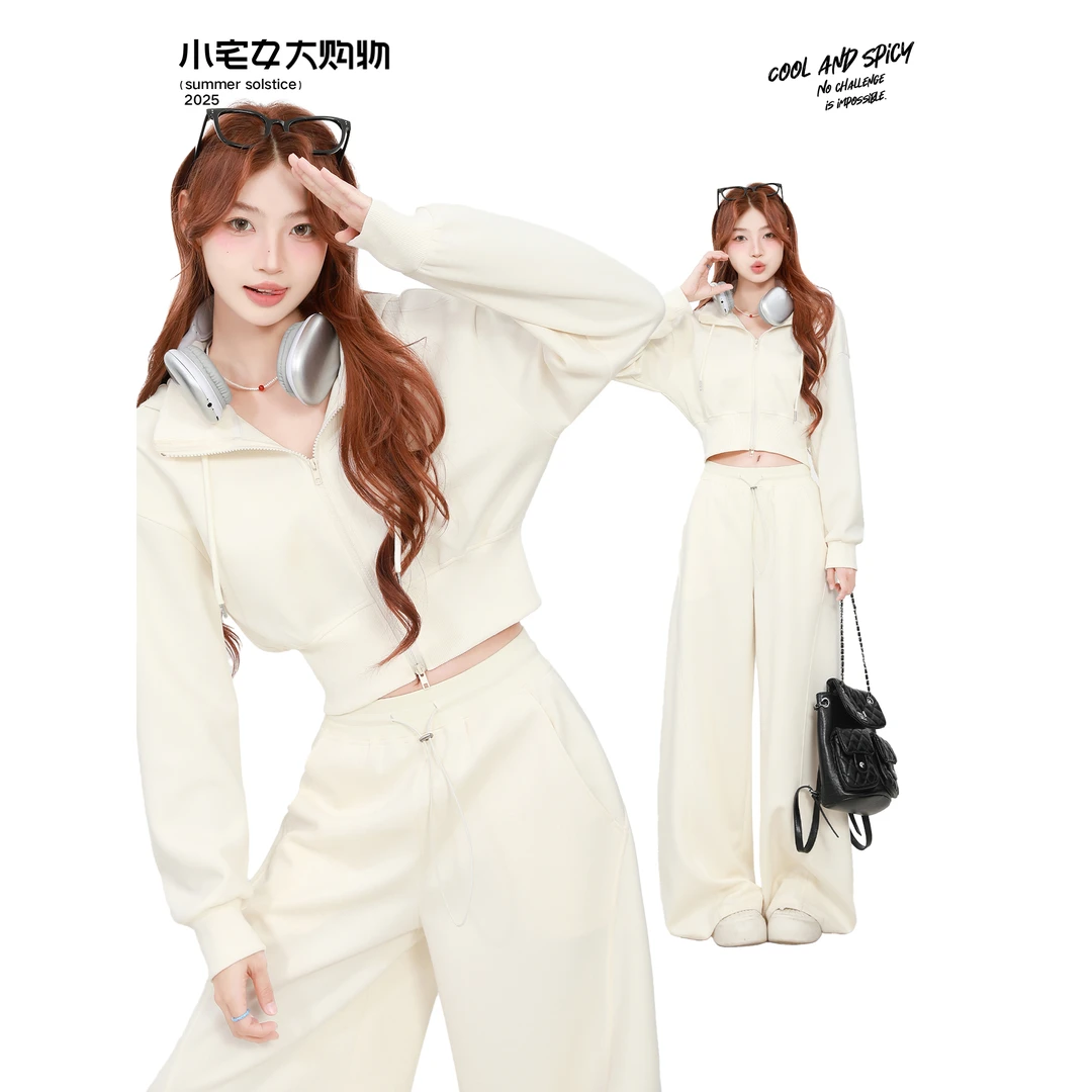 ZEENI 高级感巨好看早秋穿搭套装连帽短款开衫卫衣外套女休闲裤