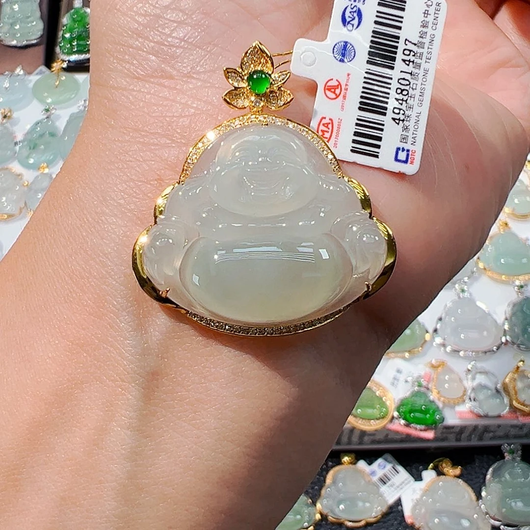 吊坠(不含链)18K金镶嵌翡翠佛公