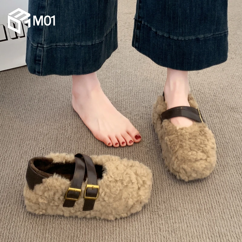 M01厚底内增高毛毛鞋女外穿新款冬季雪地靴一脚蹬棉鞋加绒女鞋子