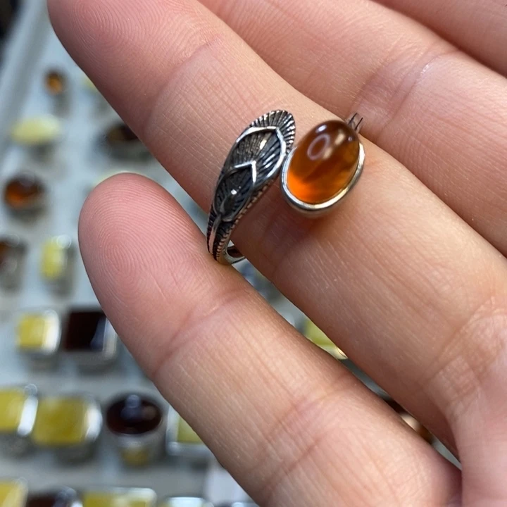 琥珀银S925镶嵌戒指