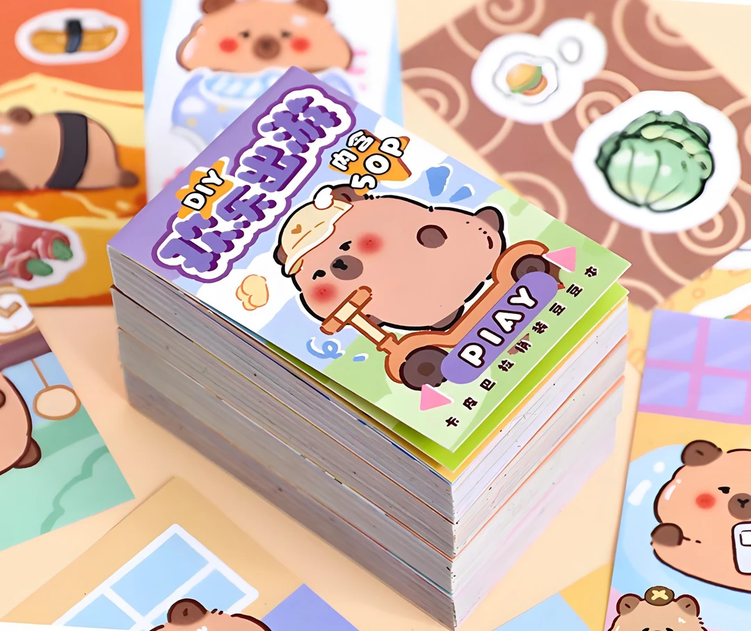 卡皮巴拉豆豆本换装贴纸艺蓝全系列迷你换装豆豆本益智玩具