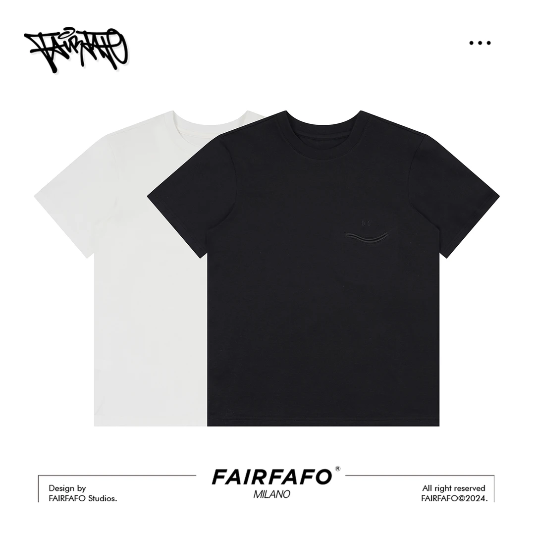 FAIRFAFO林肉肉【线条脸】时尚刺绣圆领夏季宽松短袖t恤女TXAL45227