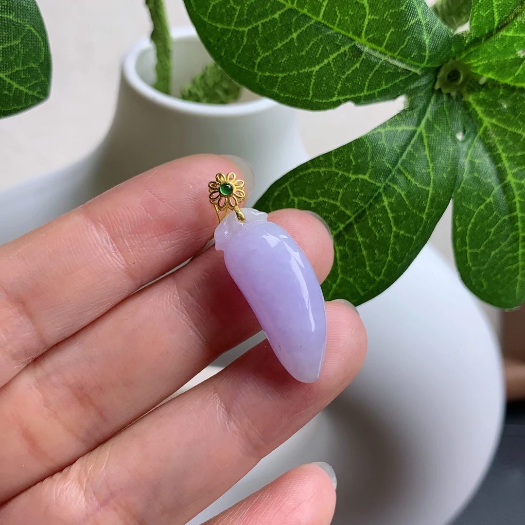 4-16c缅甸天然A货翡翠-18k紫罗兰福瓜吊坠，31.2-10.2-7.2