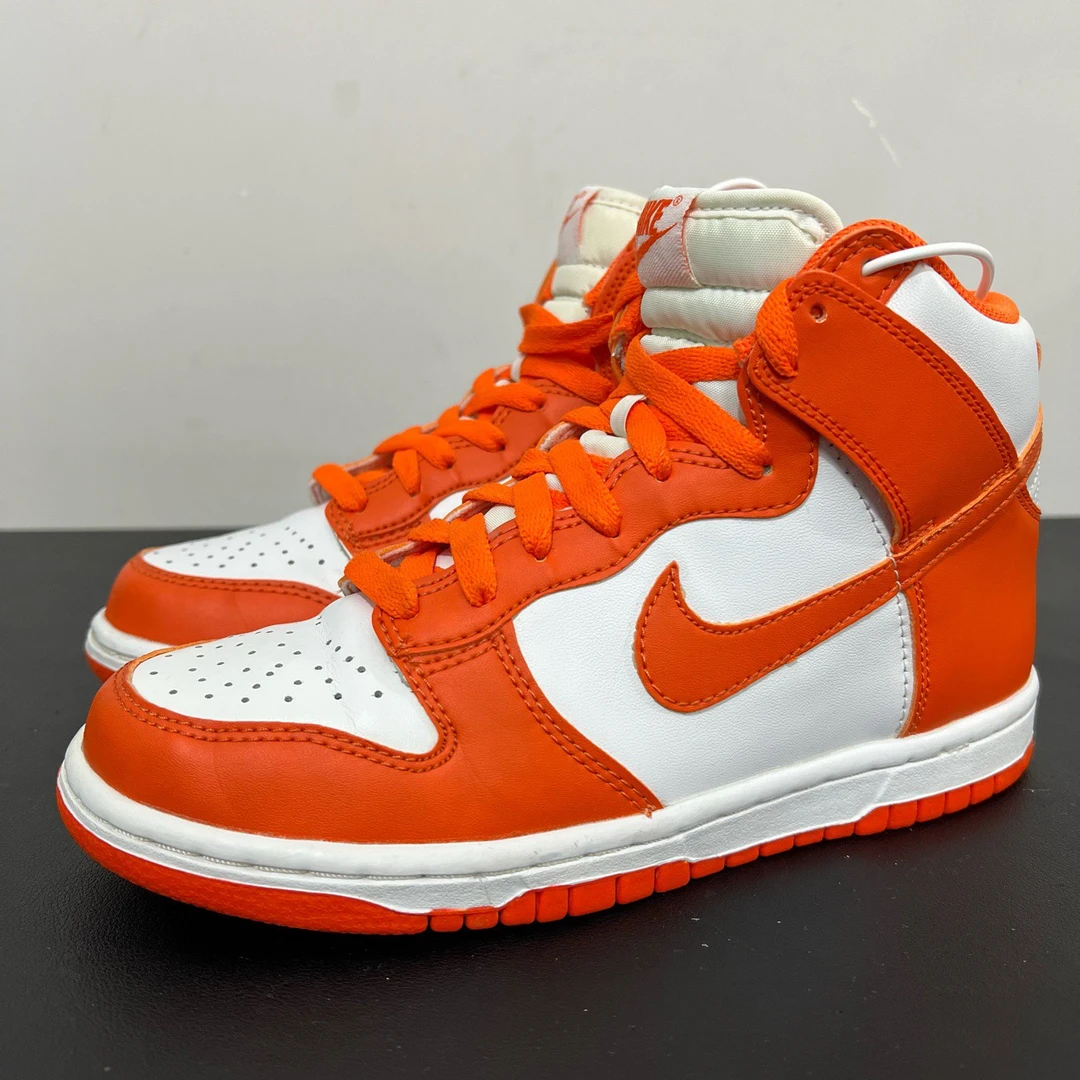95新 NIKE/耐克 36.5码/Dunk 高帮白橙青少年版潮鞋板鞋/无盒