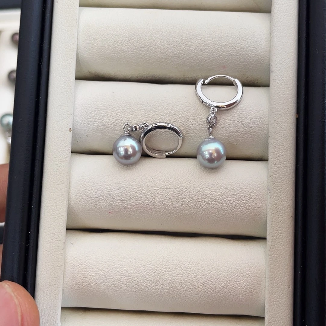 银S925镶嵌海水珍珠耳饰