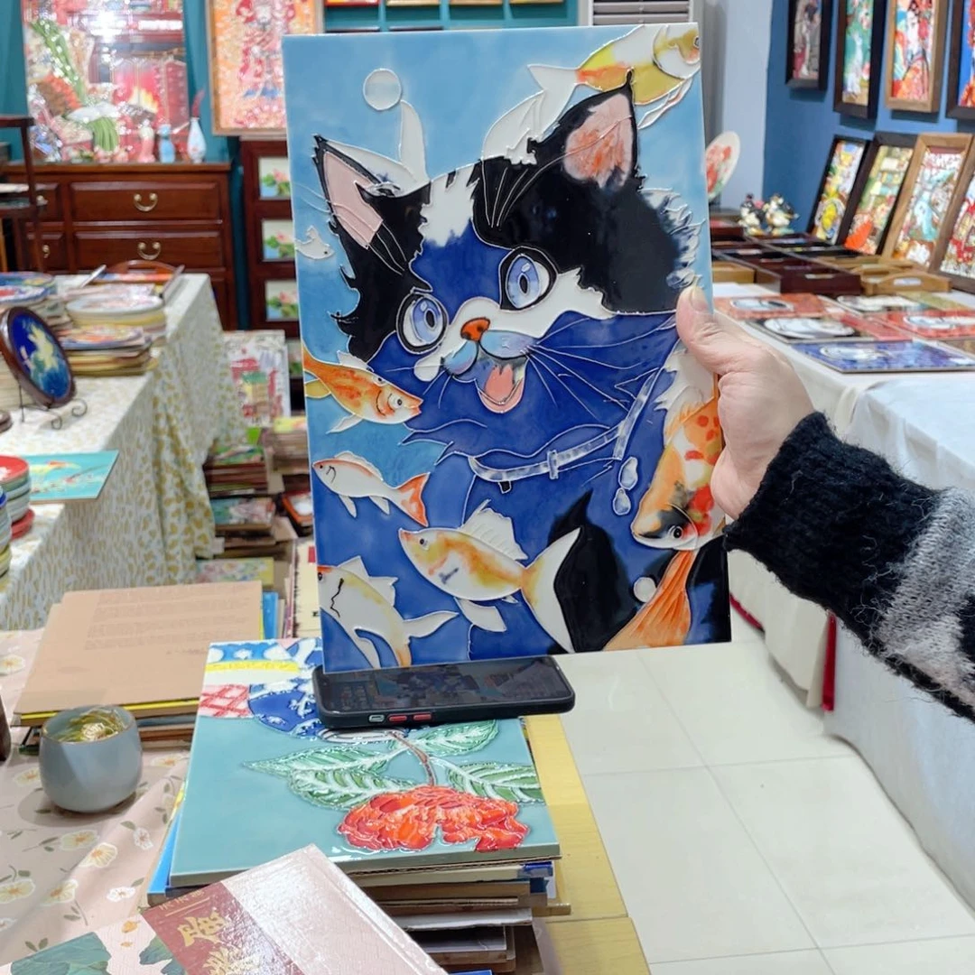 【闪购商品】瓷片小猫吃鱼单瓷片