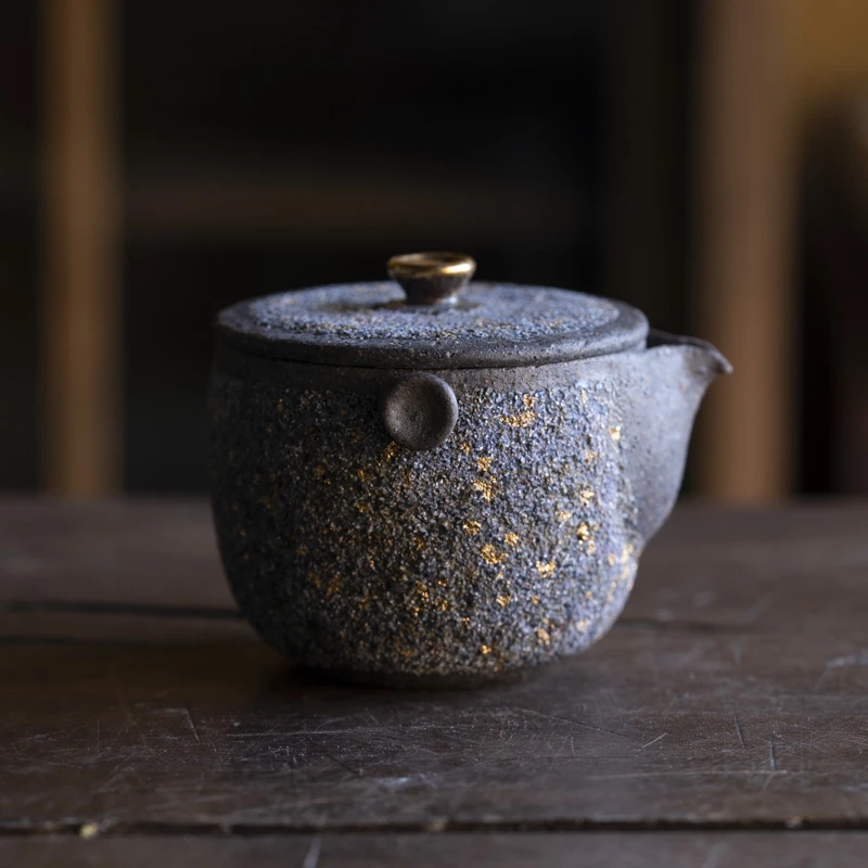 高越盖钮描金蓝金宝瓶岩矿家用手工复古茶道茶具