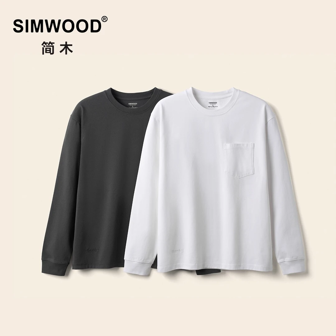 SIMWOOD/简木【宽松版】300g棉SORONA磨毛胸口袋长袖T恤男S12250653