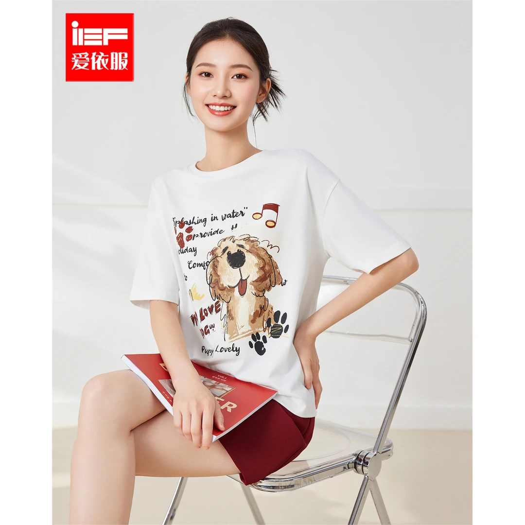 IEF/爱依服短袖上衣2025夏季新款韩版时尚小众印花通勤百搭T恤女