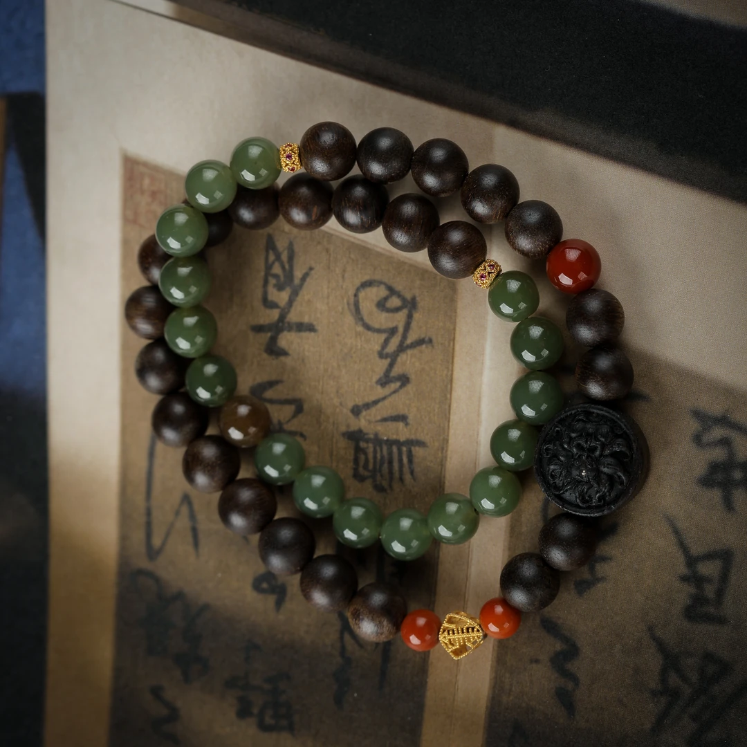 【香木甄选】-帝王紫棋楠双圈+沉香木雕凤九设计款