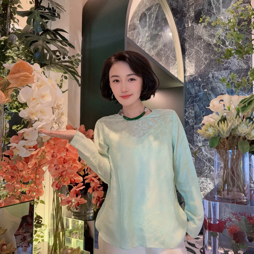 Betty Bairn【灵泽落】高端新中式桑蚕丝圆领上衣24B-BW7526