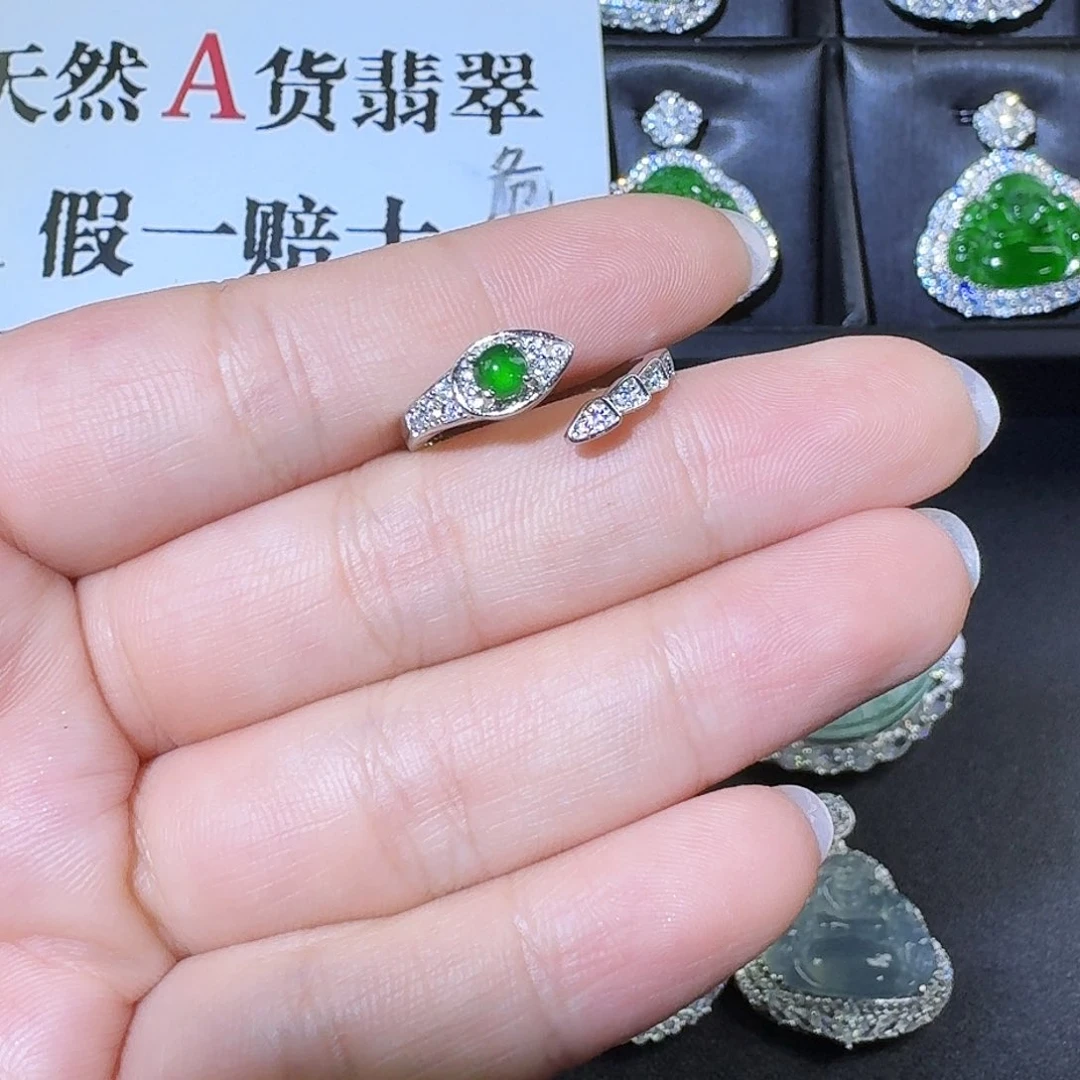 翡翠戒指银S925镶嵌蛇
