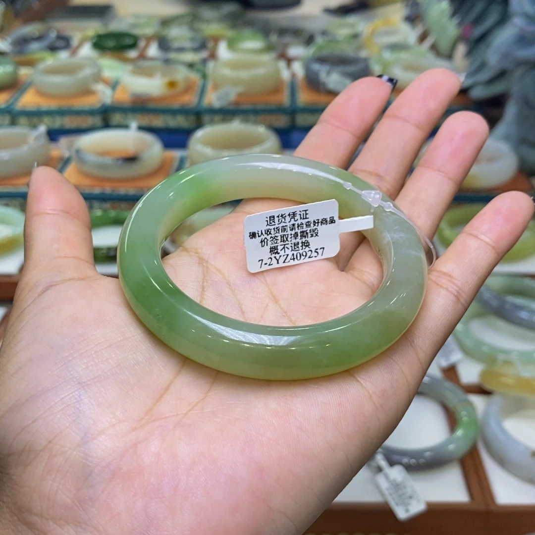 啦***和田玉未镶嵌手镯和田玉翠青5455