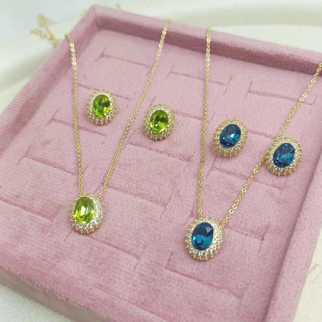 钛钢项链 水晶钻小套装金色钛钢项链耳钉唯美超仙高颜值百搭小众