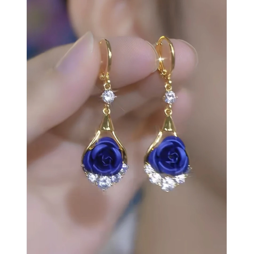 铜合金耳饰 新款轻奢【蓝玫瑰】精致时尚洋气百搭耳环0428气质蓝色