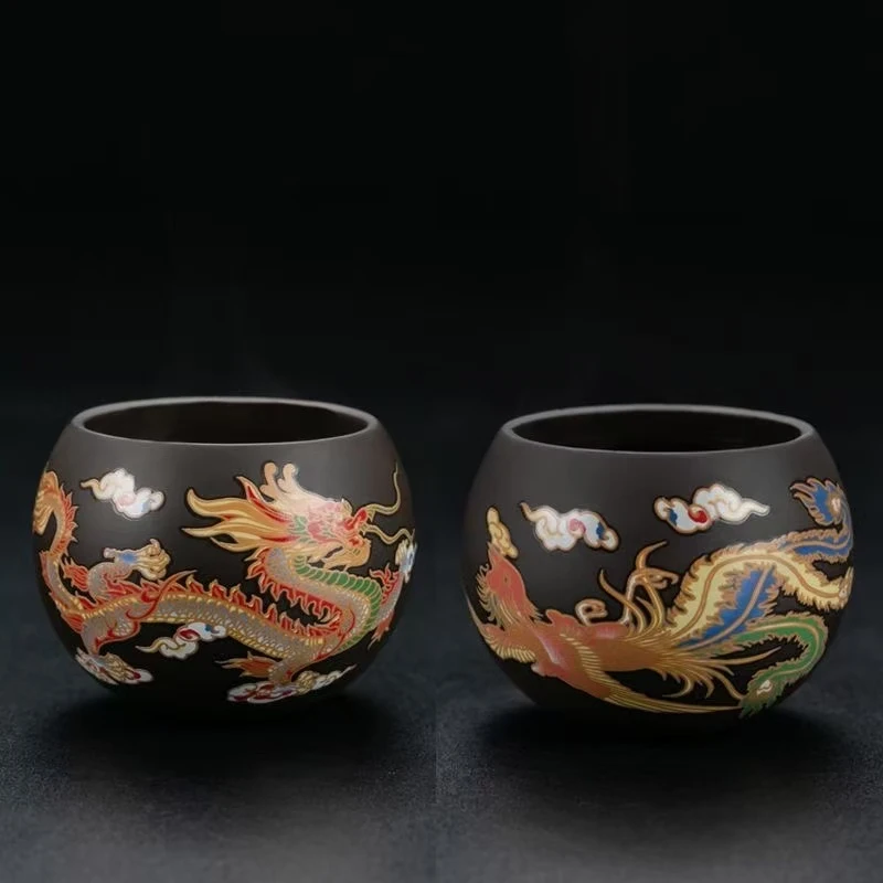 紫砂变色龙凤对杯杯 WH0147
