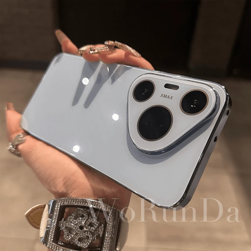 高级感简约纯色冰晶亮面适用华为pura70手机壳电镀全包镜头70pro.