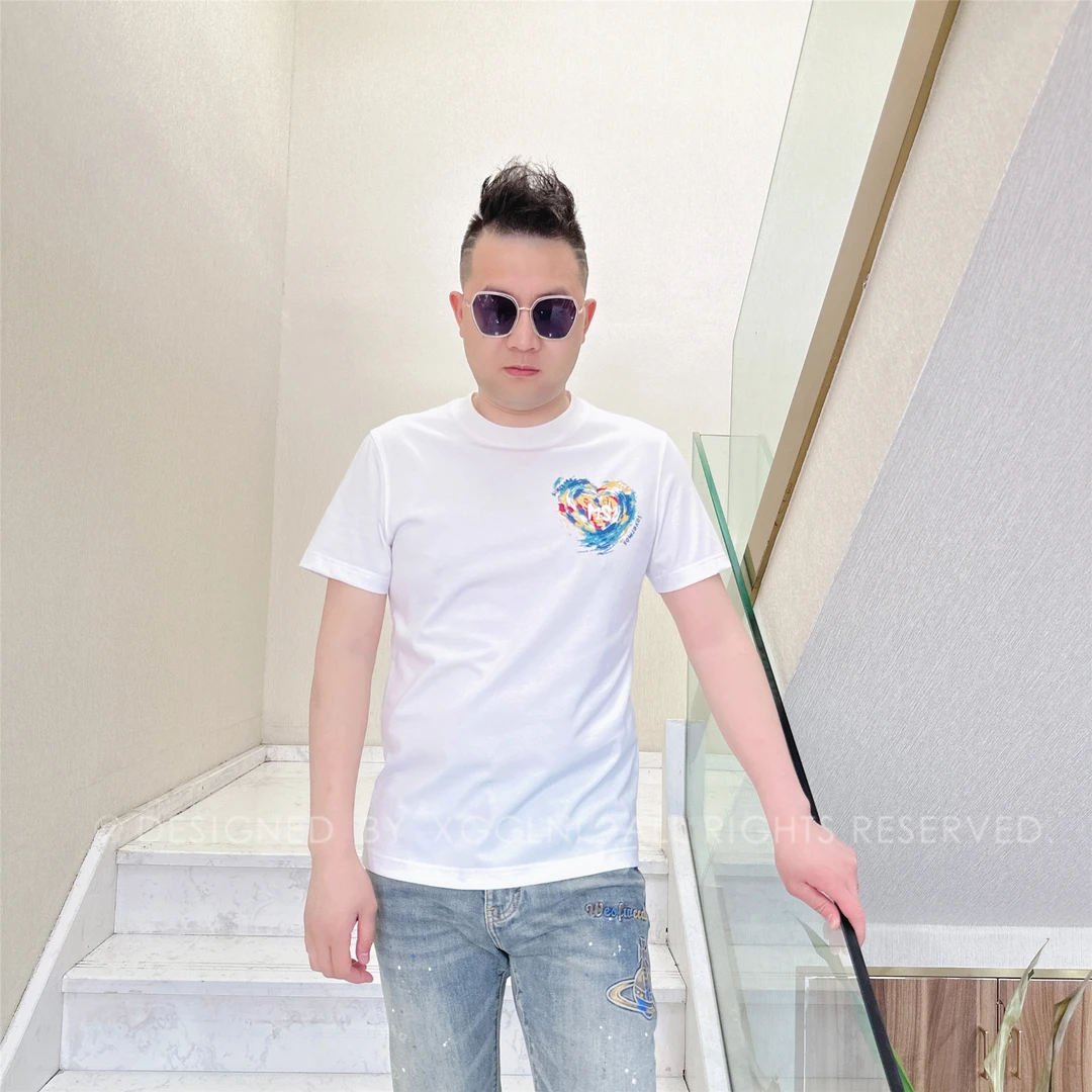 夏季款MOS彩色颜料爱心男士品质高端轻奢洋气上档次潮牌短袖t恤