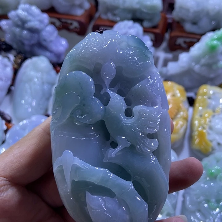 翡翠未镶嵌把件双喜临门