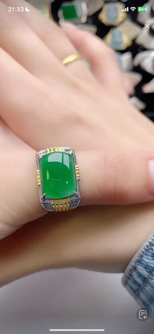 天然翡翠戒指s925银男戒