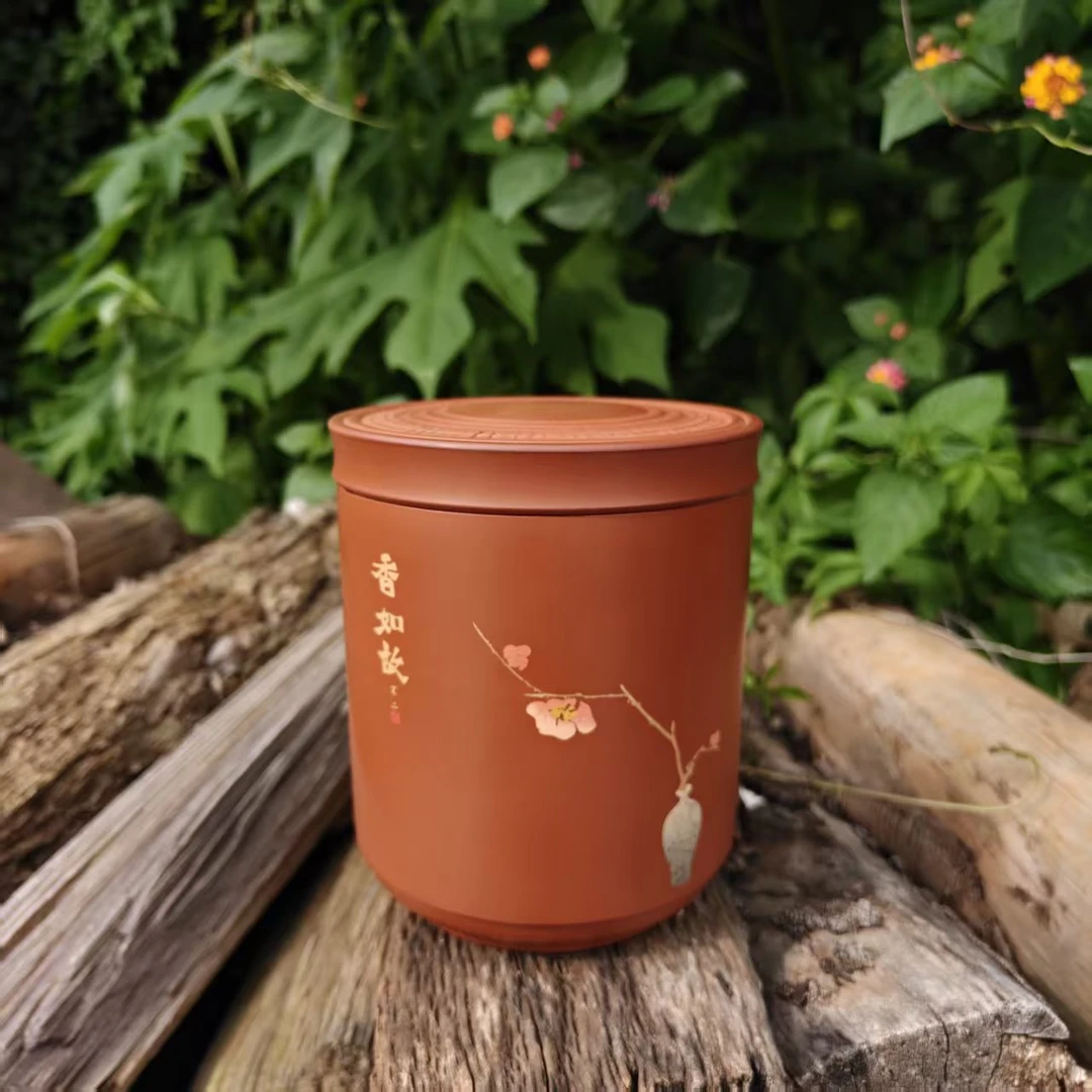 【不二陶】建水紫陶匠人纯手工阴刻阳填 直筒罐 茶叶罐 醒茶罐 茶具