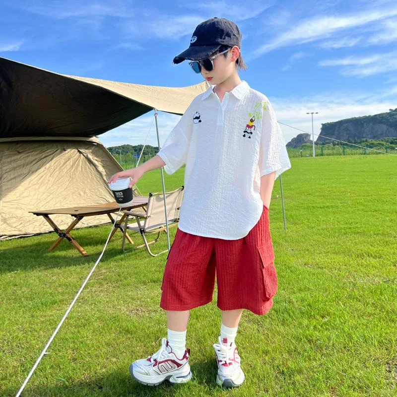 男童夏装衬衫套装2025新款中大童儿童夏季短袖衣服男孩洋气韩版潮
