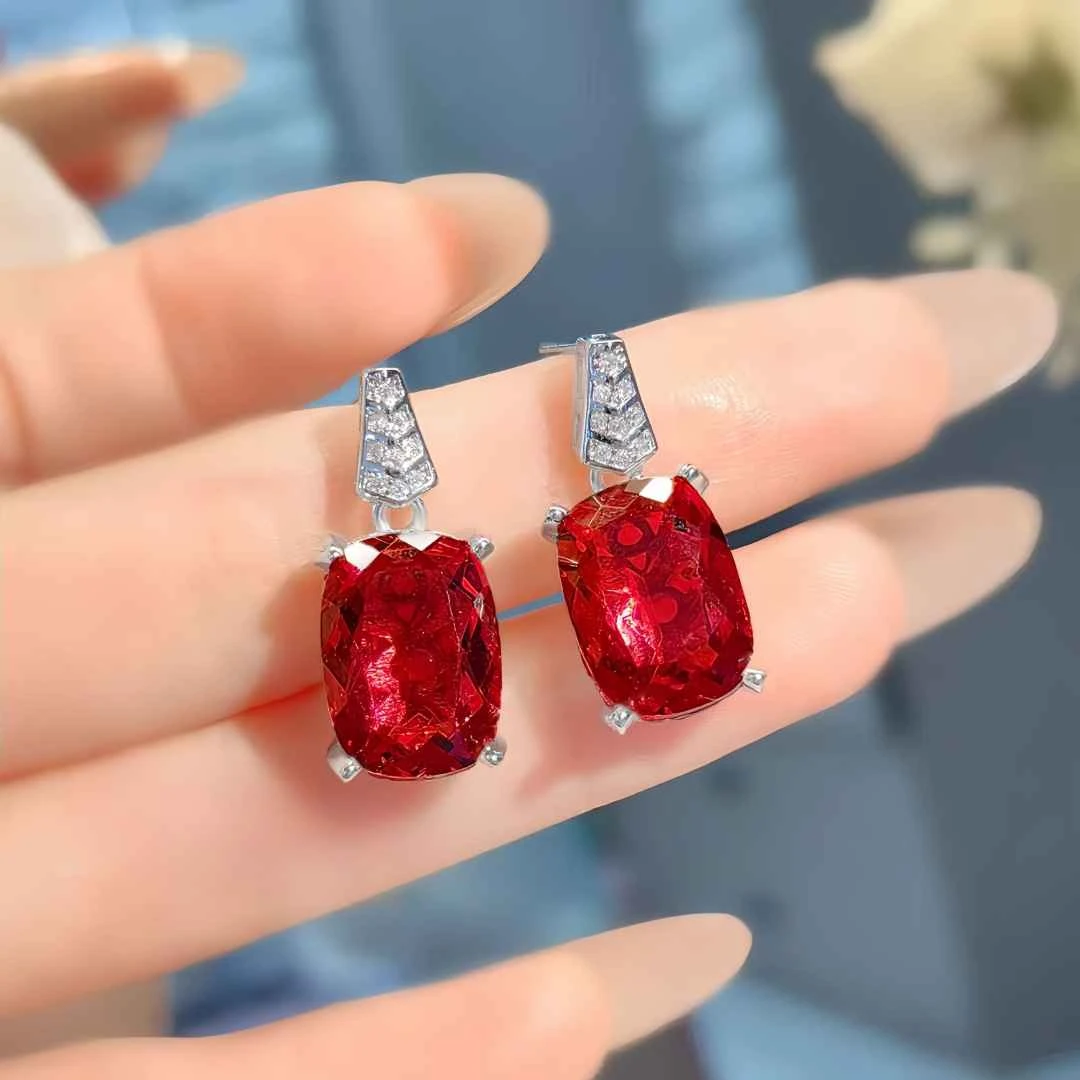 铜合金锆石耳饰 气质轻奢时尚小众经典精致红色耳饰7162-1