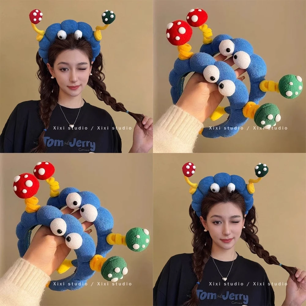 装下可爱！可爱毛绒大眼仔发箍！高颅顶趣味压发发卡女发捆盘发器