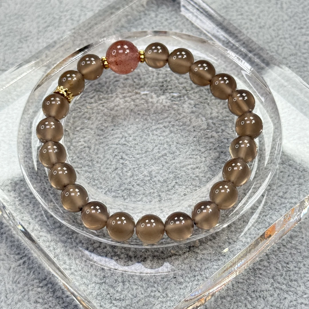 天然灰玛瑙搭配10mm草莓晶时尚百搭高级产品多样性发一