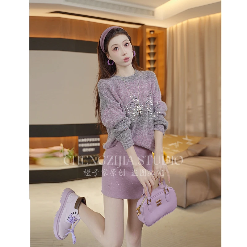 【裴诗婷】橙子·studio【菱格胶卷】MY00111菱格亮片圆领套头毛衣