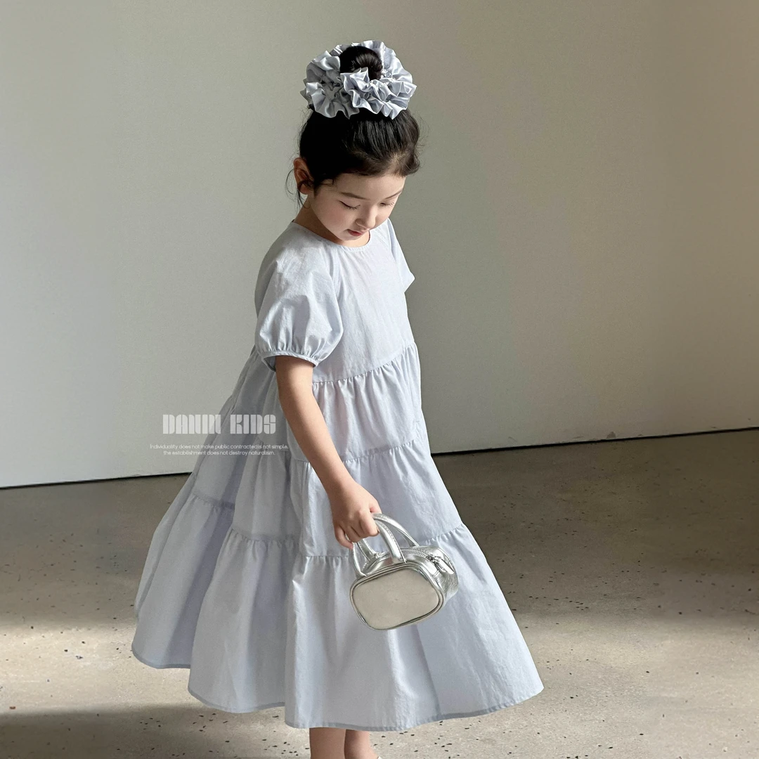 【嗒囜】上身公主！棉锦混纺缥缈纱大摆围 女童裙子夏装短袖连衣裙