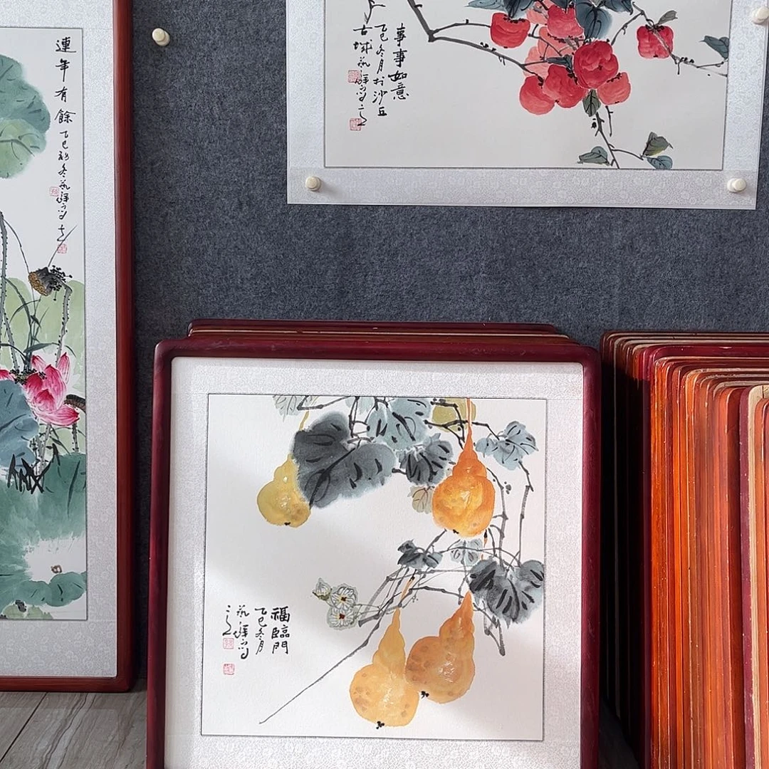 国画书画作品带框63×63