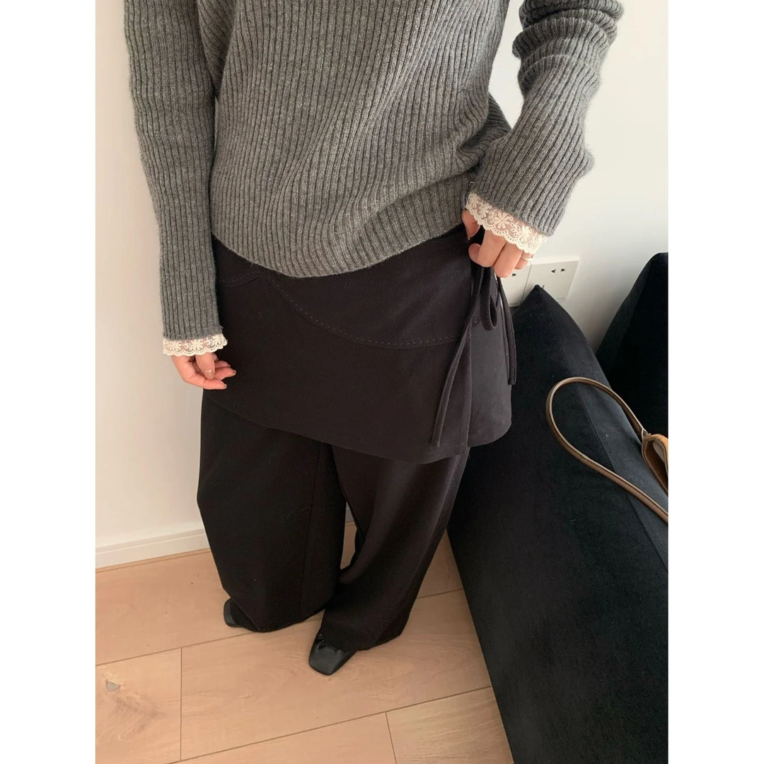 L-69913#OUUR#【配可拆屁帘】韩系简约设计感宽松阔腿休闲裤（福利）