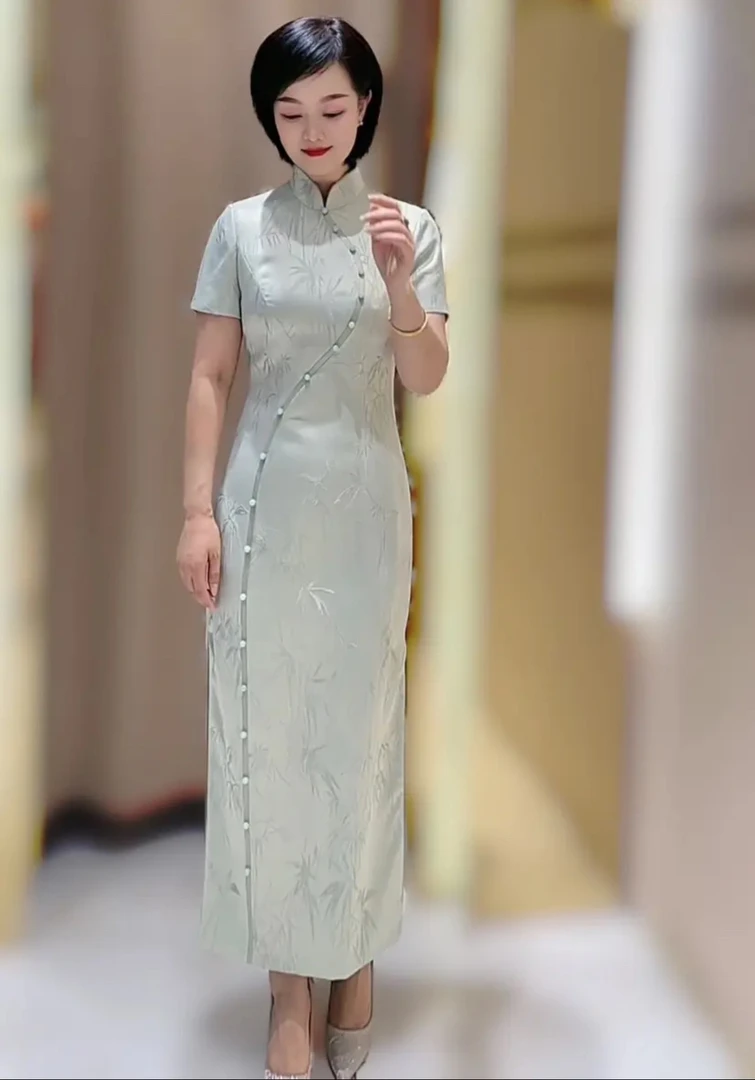 170023朱紫褕绿色提花竹报平安优雅知性气质时尚中国风新中式