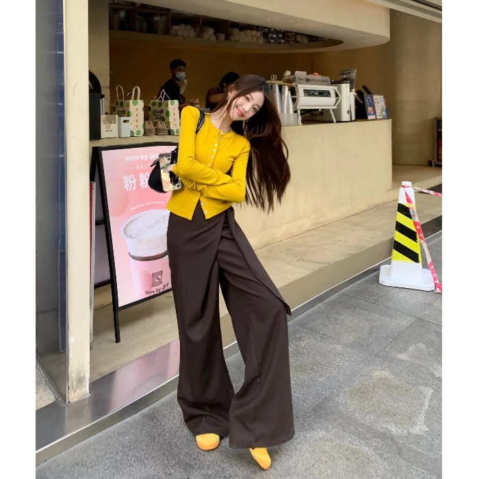 美式不规则宽松高腰系带休闲裤女秋季新款设计感西装裤阔腿长裤子