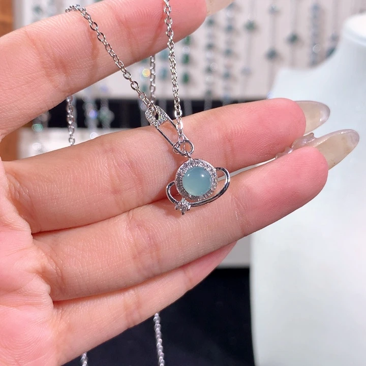 翡翠银S925镶嵌颈饰496蓝