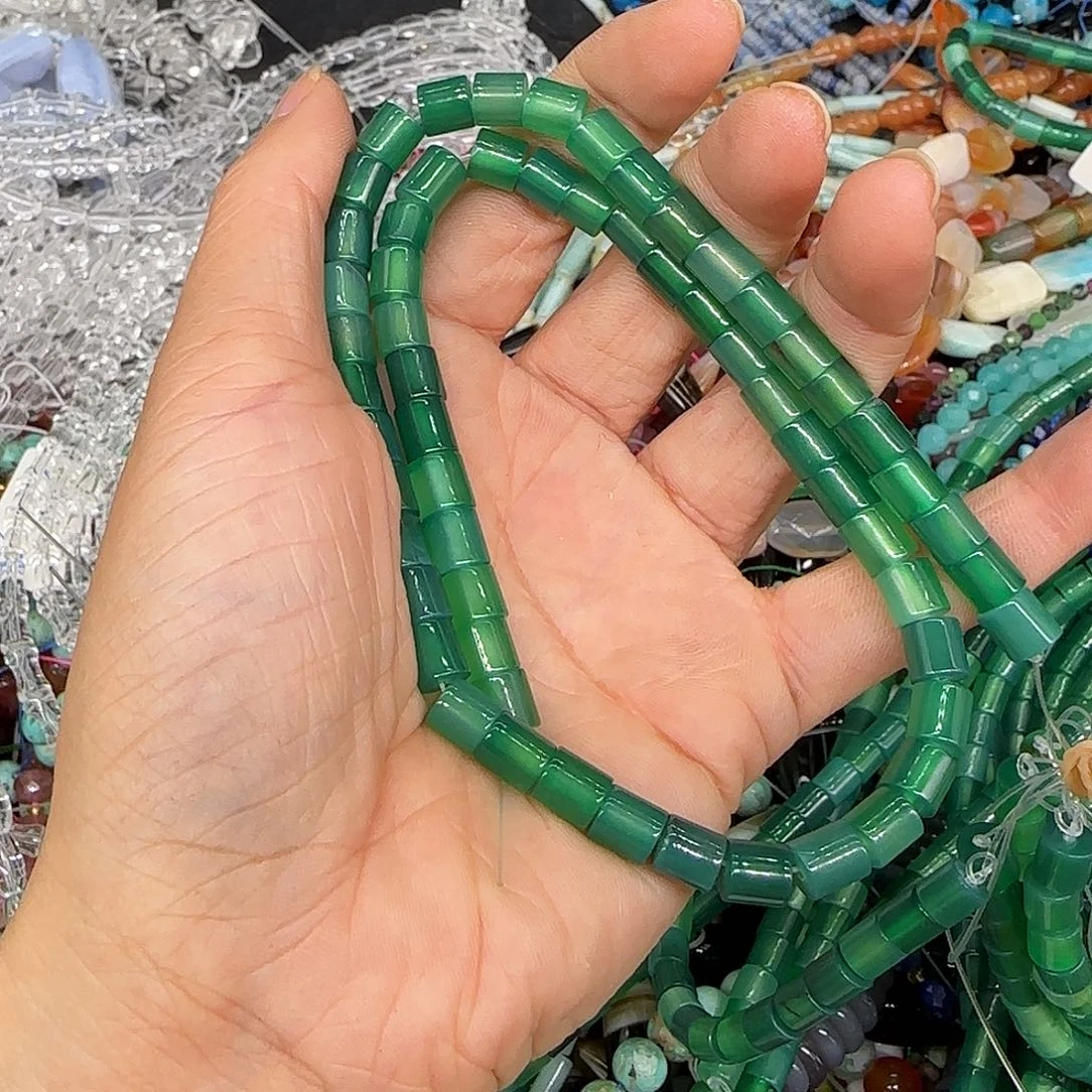 玛瑙/玉髓合金珠宝半成品绿玛瑙6mm一条桶珠