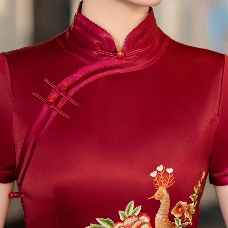 3221民国风优雅中长款复古夏季显瘦中式重工旗袍大码女装妈妈装