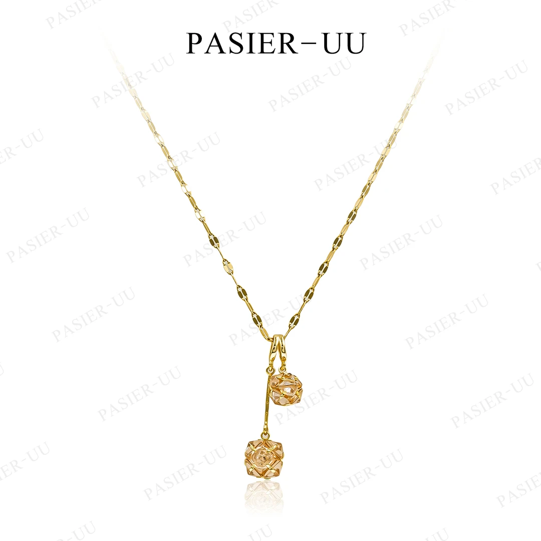 铜合金合成锆石项链 铂思亚 [桃雾双樱气质小巧]项链BD9606香槟