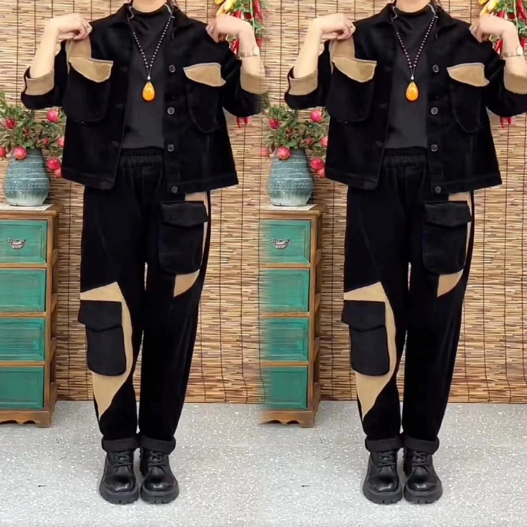 春季新款条绒上衣＋裤子套装