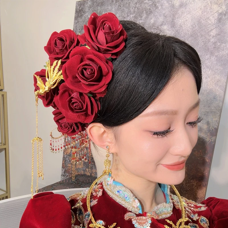 予禧-15299红玫瑰蓝色妖姬龙凤褂配饰新娘头饰中式古风秀禾服