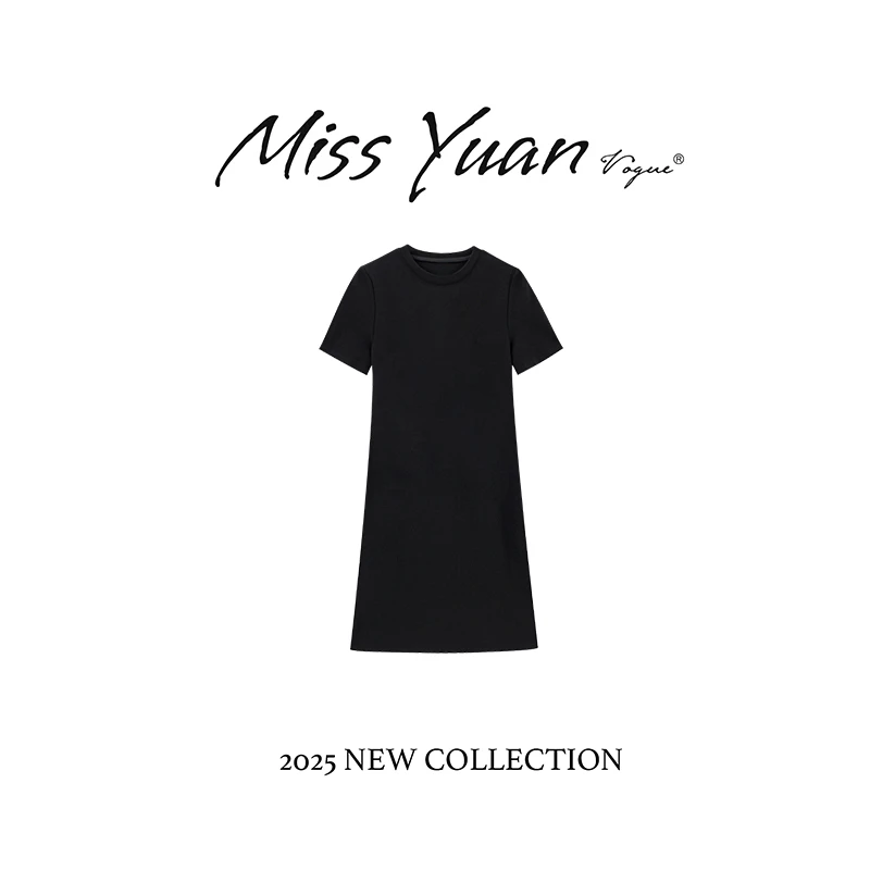 M.Y. 媛总 2025秋季新款圆领短袖连衣裙女气质显瘦百搭MYX1730D