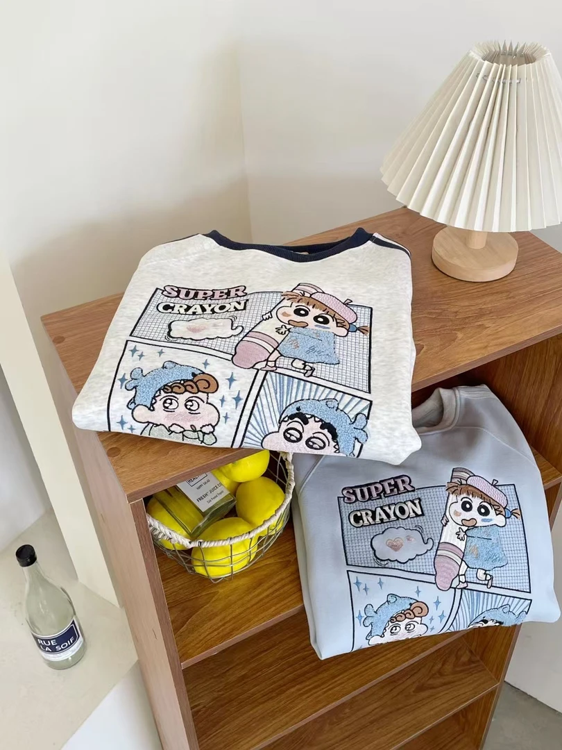 春款蜡笔小新帽衫圆领长袖百搭宽松学生韩版慵懒风春秋休闲