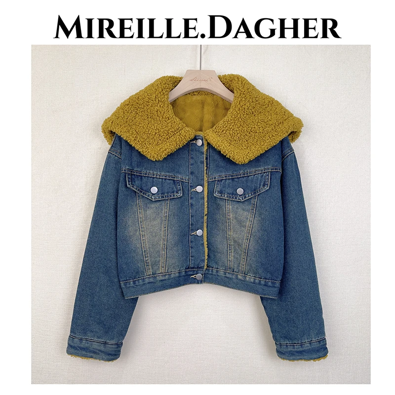 米莱Jiaer/新款毛毛大翻领牛仔加厚保暖外套29577