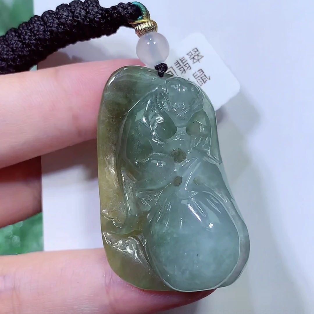 缅甸天然A货翡翠黄翡鼠来宝老鼠吊坠